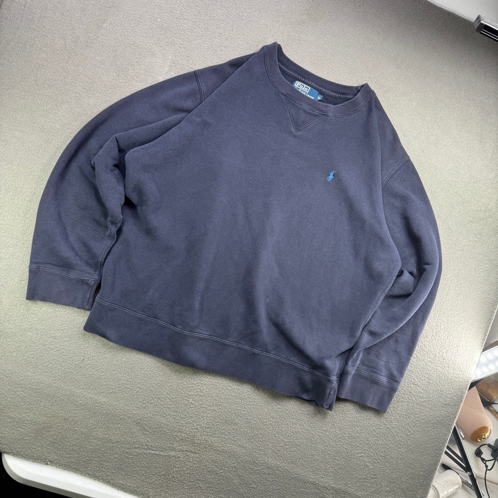 Vintage Polo Ralph Lauren Sweatshirt Men XL Navy Blue 90s Pullover V Stitch - Picture 2 of 8